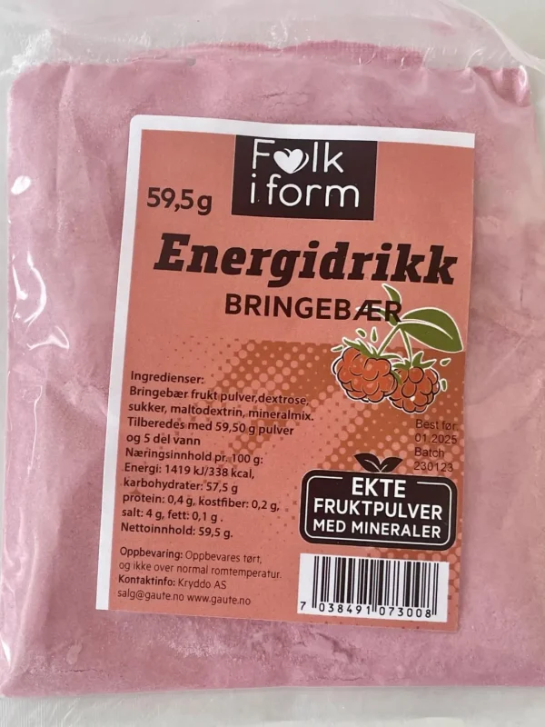 Energidrikk Bringebær med Mineraler Ekte Fruktpulver