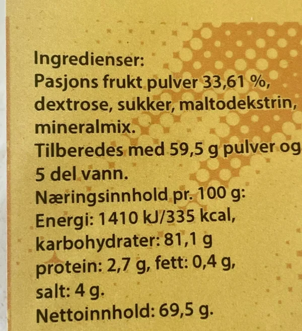 Energidrikk Pasjonsfrukt med Mineraler Ekte Fruktpulver