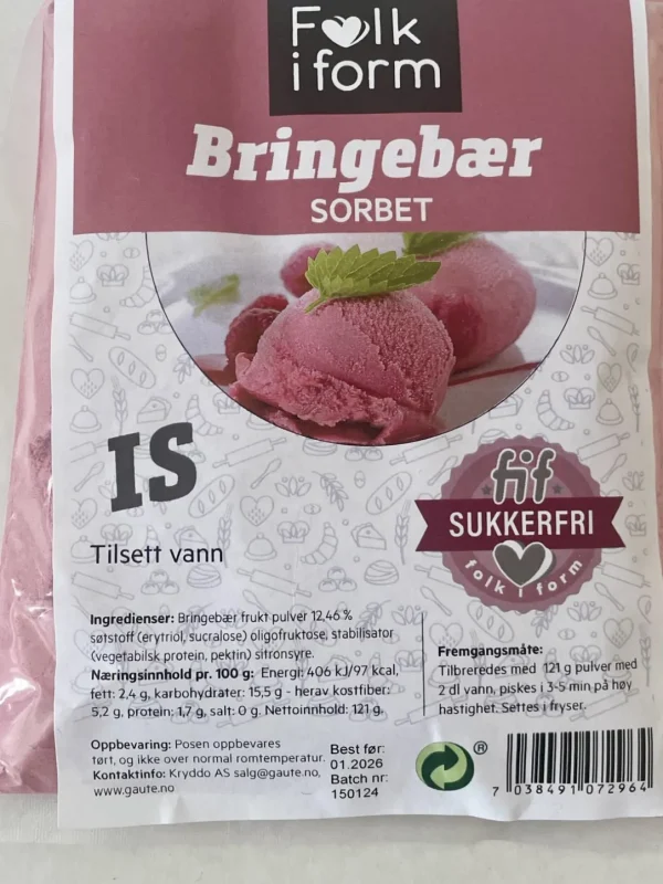 Is Sorbet Bringebær Sukkerfri Ekte Fruktpulver