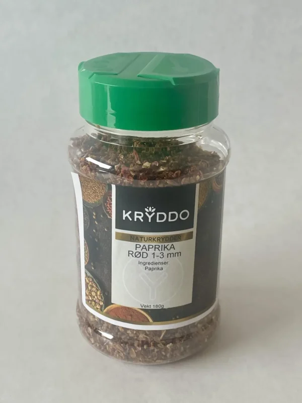 Paprika rød 1-3 mm, 180 gram i boks