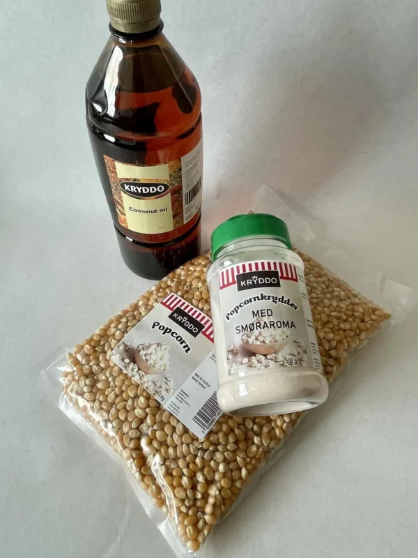 Popcorn med smøraromakrydder og kokosolje