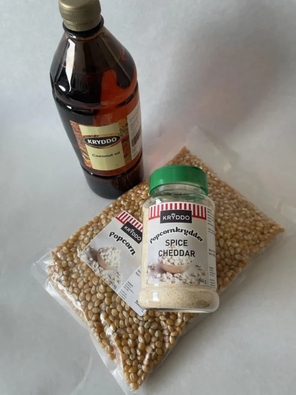 Popcorn med spice Cheddarkrydder og kokosolje